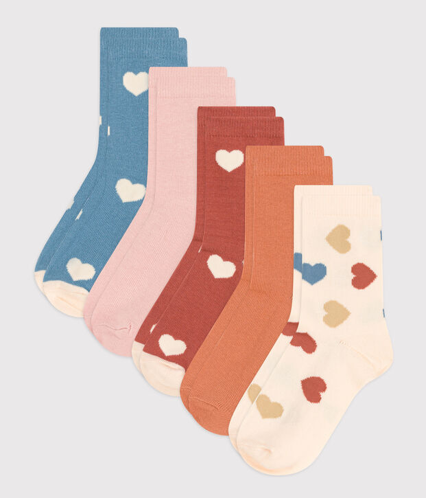 5er-Set Kindersocken mit Herzmotiv vielfarbig