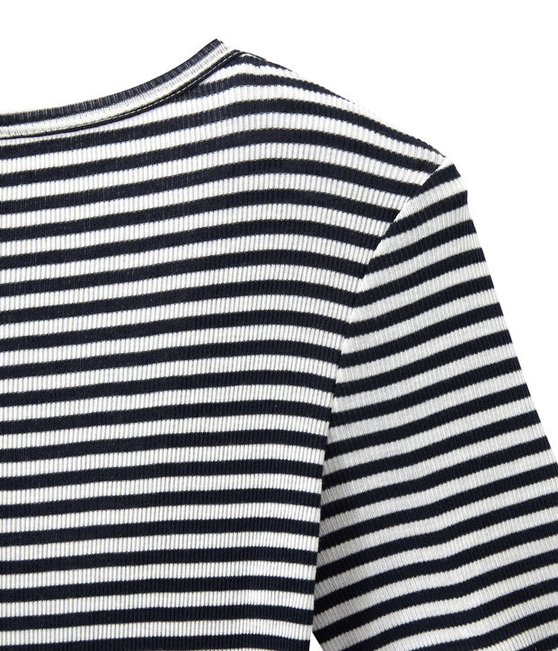 Damen-Body aus hauchzarter Baumwolle blau/weiss