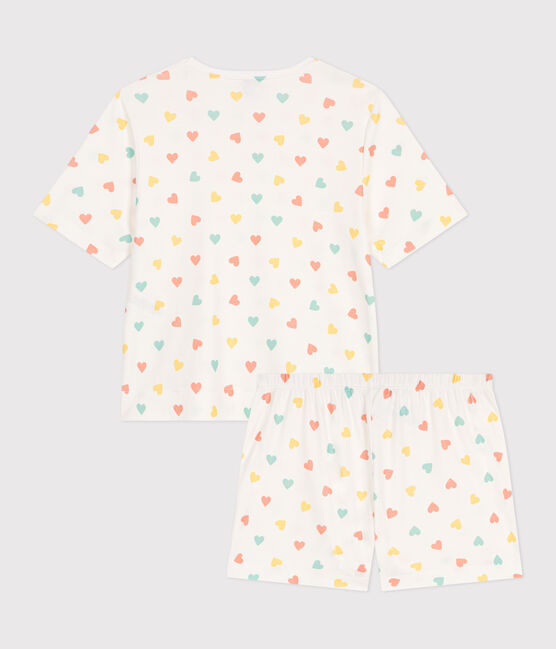 Damen-Kurzpyjama aus Baumwolle mit Herzmotiv weiss MARSHMALLOW/weiss MULTICO