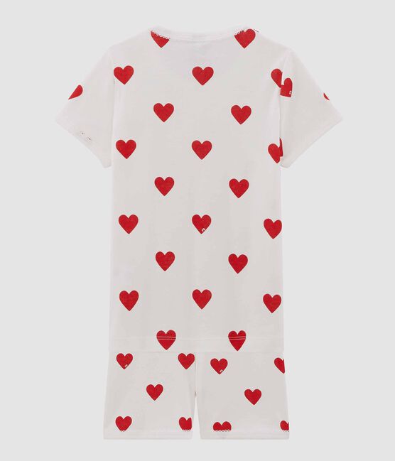 Kinder-Kurzpyjama aus Baumwolle mit Herzmotiv für Mädchen weiss MARSHMALLOW/rot TERKUIT