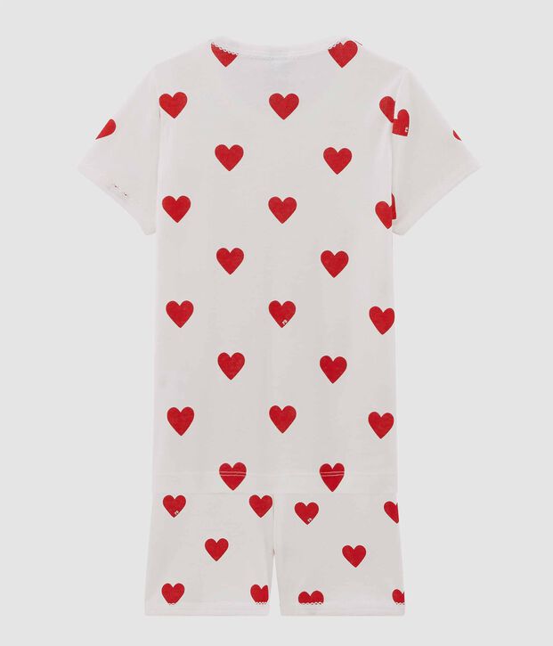 Kinder-Kurzpyjama aus Baumwolle mit Herzmotiv f&uuml;r M&auml;dchen weiss/rot
