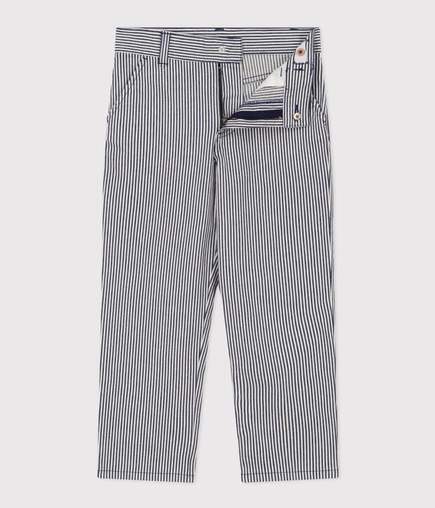 Kinderhose aus gestreiftem Baumwoll-Canvas f&uuml;r Jungen blau/weiss