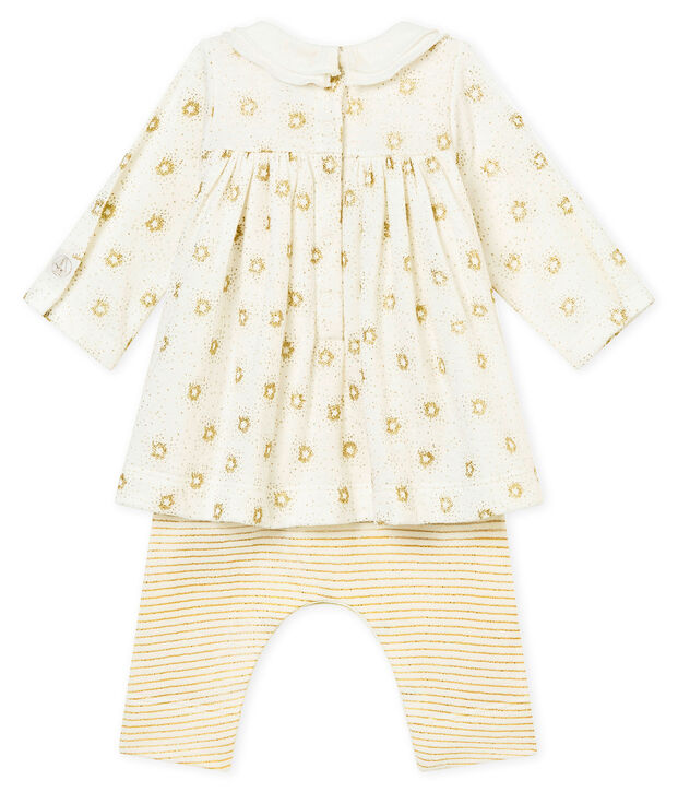 Baby M&auml;dchenKleid mit Leggings weiss/gelb