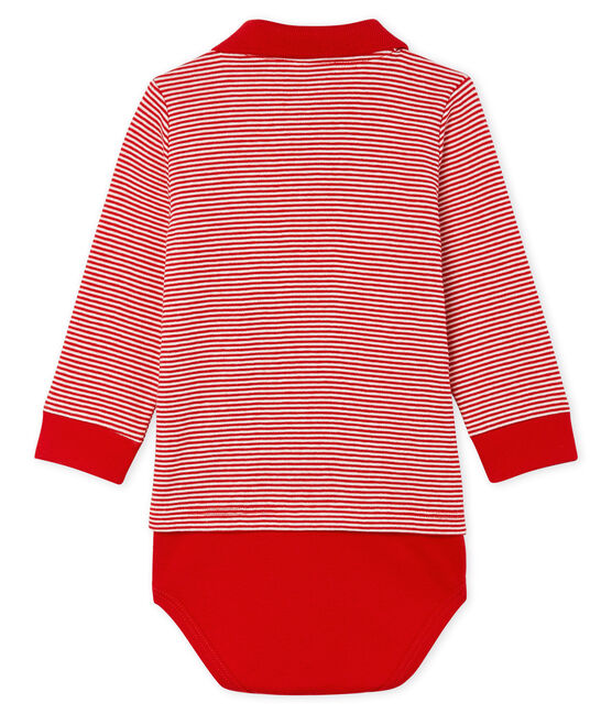 Baby-Polo-Body für Jungen, mit Milleraies-Streifenmuster. rot TERKUIT/weiss MARSHMALLOW