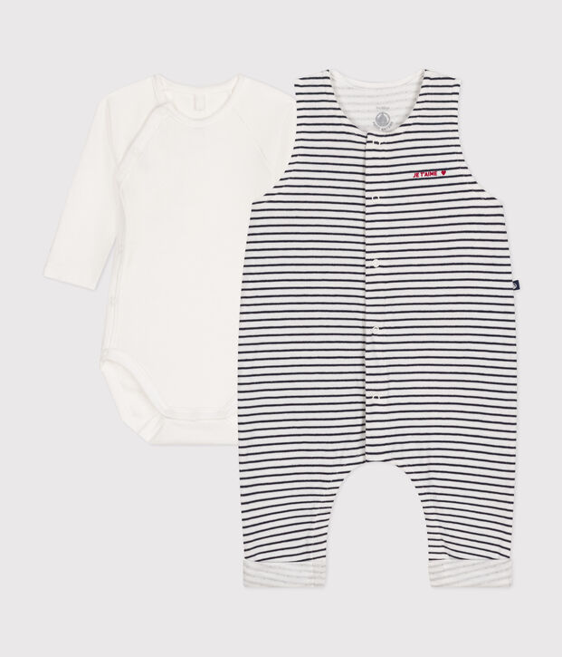 Babyset aus Overall und Body aus Baumwolle weiss/blau