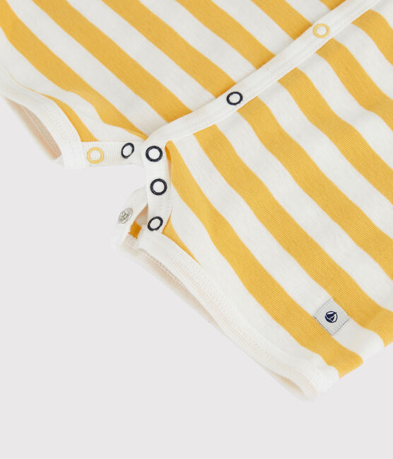 Baby-Kurzoverall aus Baumwolle mit Streifenmuster gelb OCRE/weiss MARSHMALLOW
