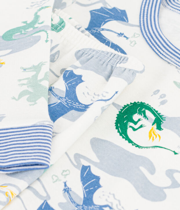 Eng anliegender Kinder-Pyjama aus gemusterter Baumwolle weiss/vielfarbig