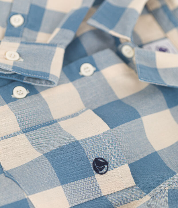 Kinder-Hemd aus Flanell f&uuml;r Jungen blau/naturfarben