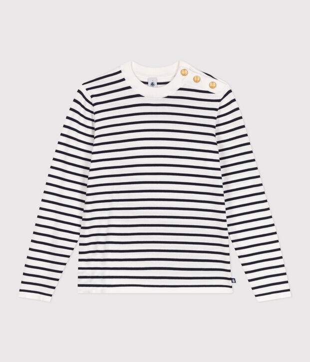 Damen-Marinepullover aus Baumwolle mit Streifen weiss/blau