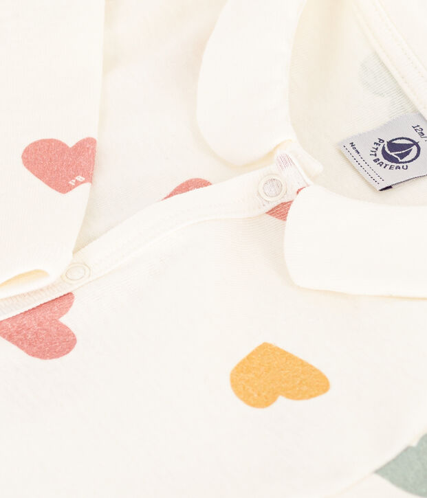 Strampler aus Baumwolle ohne F&uuml;&szlig;e mit bunten Herzen weiss/vielfarbig