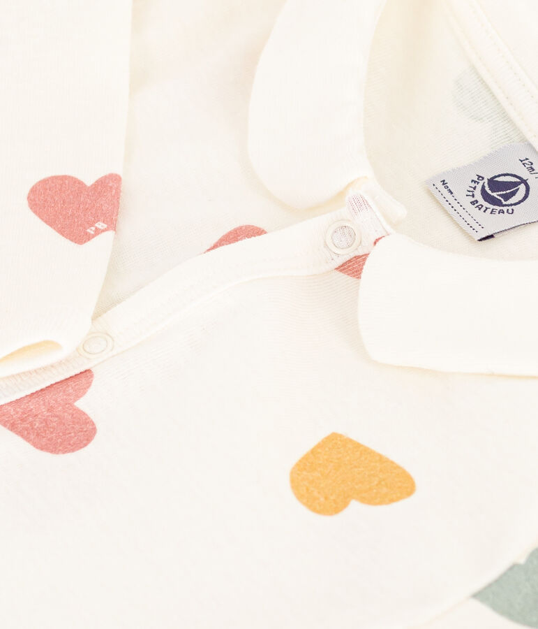 Strampler aus Baumwolle ohne F&uuml;&szlig;e mit bunten Herzen weiss/vielfarbig