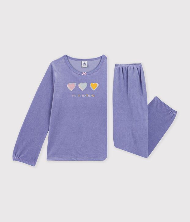 Kinder-Pyjama aus Nicki mit Herzmotiv violett