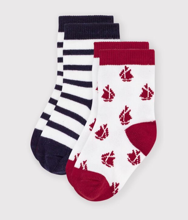 2 Paar Babysocken aus Baumwolle mit Streifen und Bootsmotiv vielfarbig