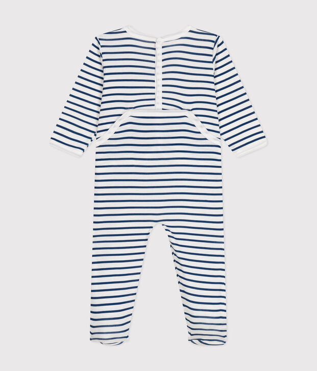 Lang&auml;rmelige Baby-Pyjamas aus Baumwolle weiss/blau