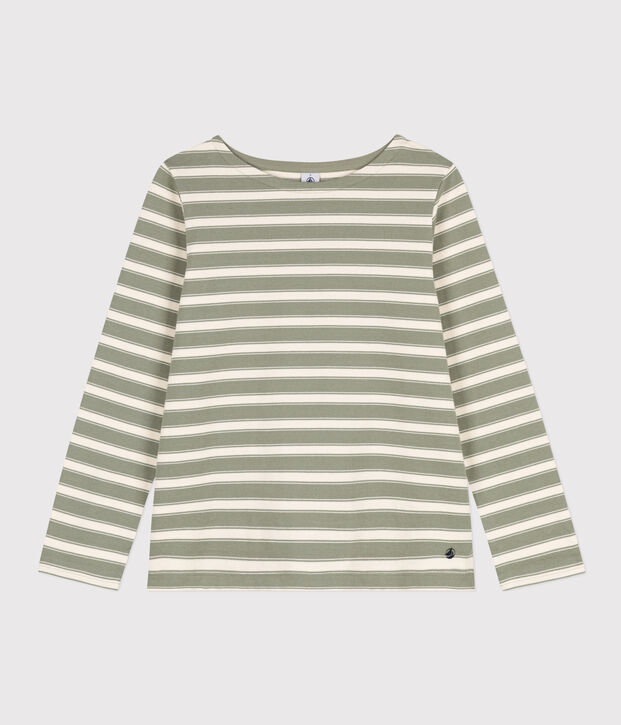 Streifenshirt aus Baumwolle f&uuml;r Damen gr&uuml;n/naturfarben