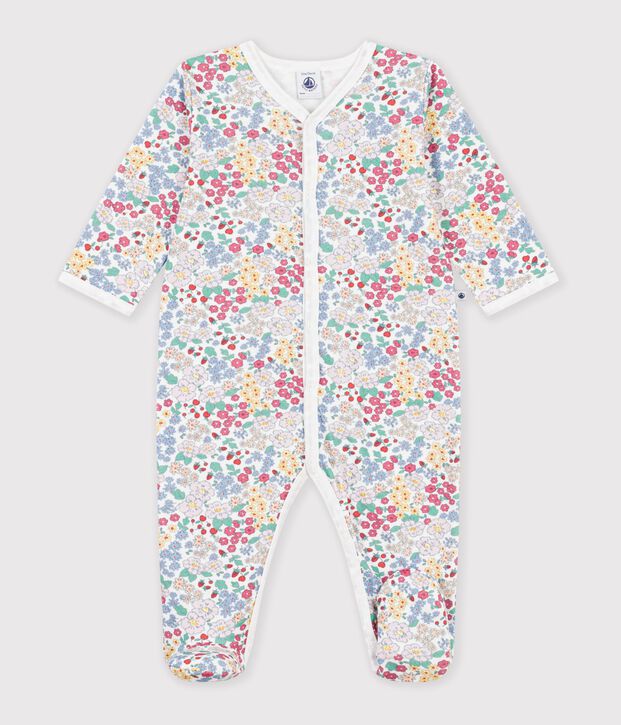 Strampler aus Doppeljersey mit Blumenmuster weiss/vielfarbig