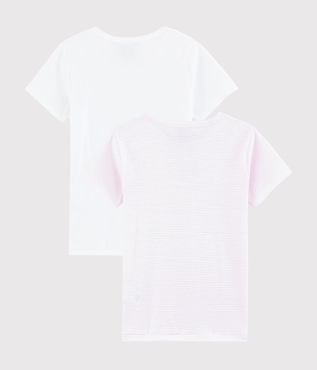 Set mit 2 kurz&auml;rmeligen T-Shirts aus Rippstrick mit rosa Ringelmuster f&uuml;r kleine M&auml;dchen vielfarbig