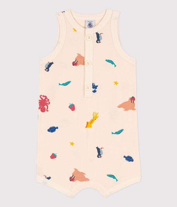 Baby-Kurzoverall aus bedrucktem Jersey naturfarben/vielfarbig
