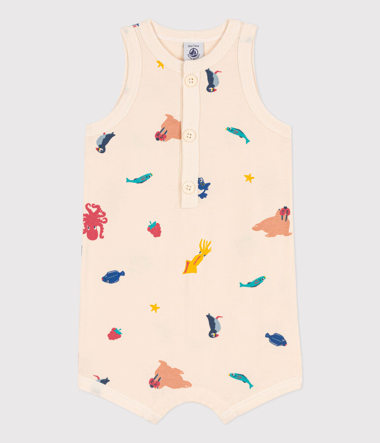 Baby-Kurzoverall aus bedrucktem Jersey naturfarben/vielfarbig