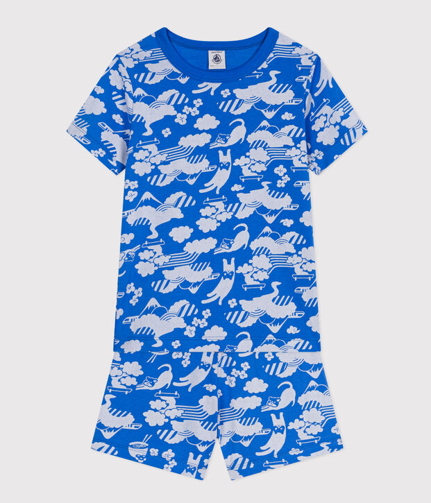 Kurzer Kinderpyjama aus Baumwolle mit Printmotiv blau/weiss