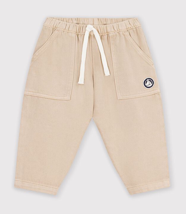Baby-Hose aus einfarbiger Baumwolle mit Aufn&auml;her im Cargo-Stil beige