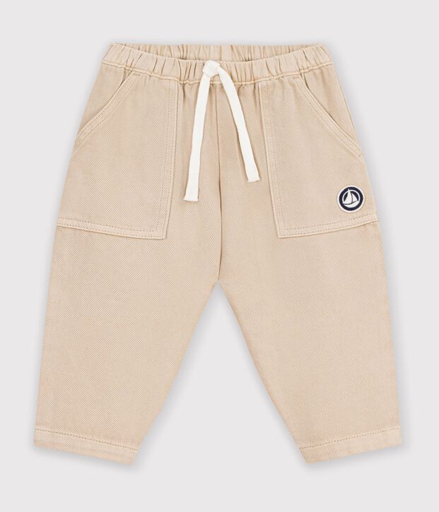 Baby-Hose aus einfarbiger Baumwolle mit Aufn&auml;her im Cargo-Stil beige