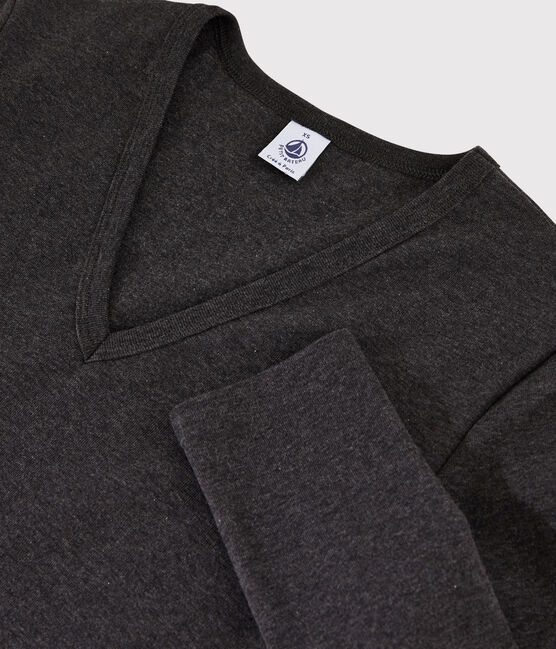 Damen-T-Shirt aus Baumwolle mit V-Ausschnitt grau CITY CHINE