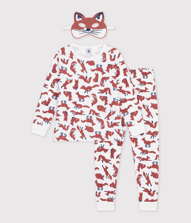 Kinder-Pyjama zum Verkleiden mit Fuchsmotiv aus Baumwolle weiss/vielfarbig