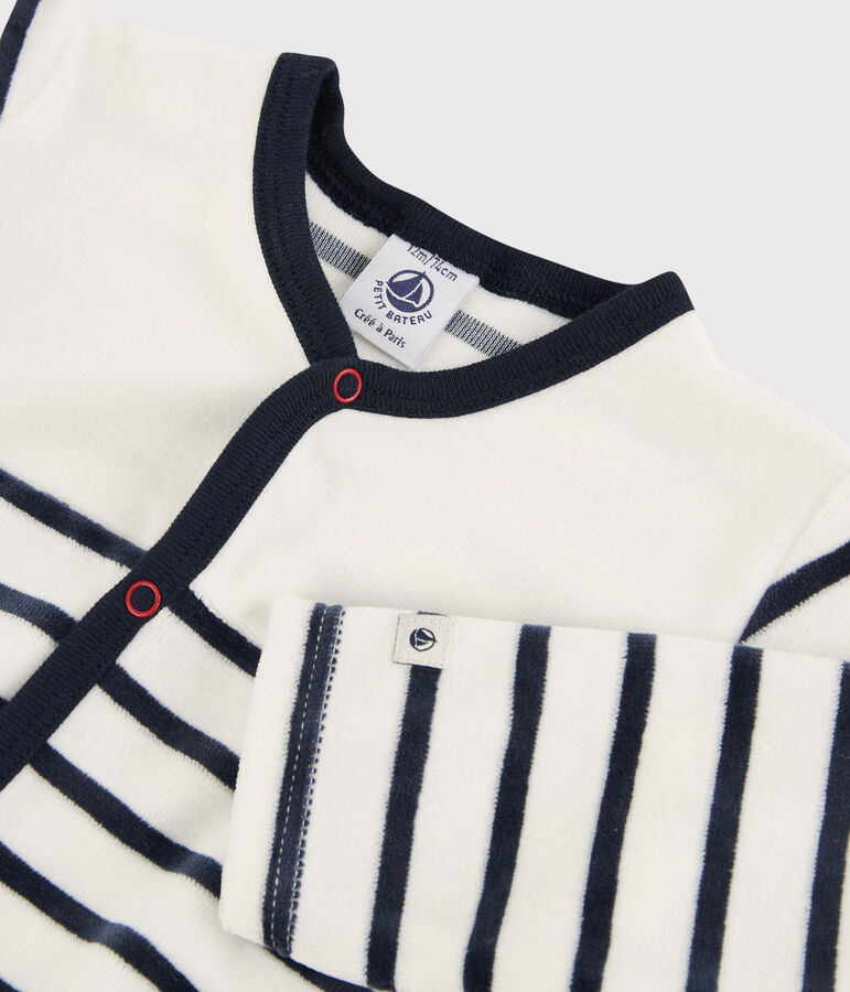 Baby-Strampler aus Nicki weiss MARSHMALLOW/blau SMOKING