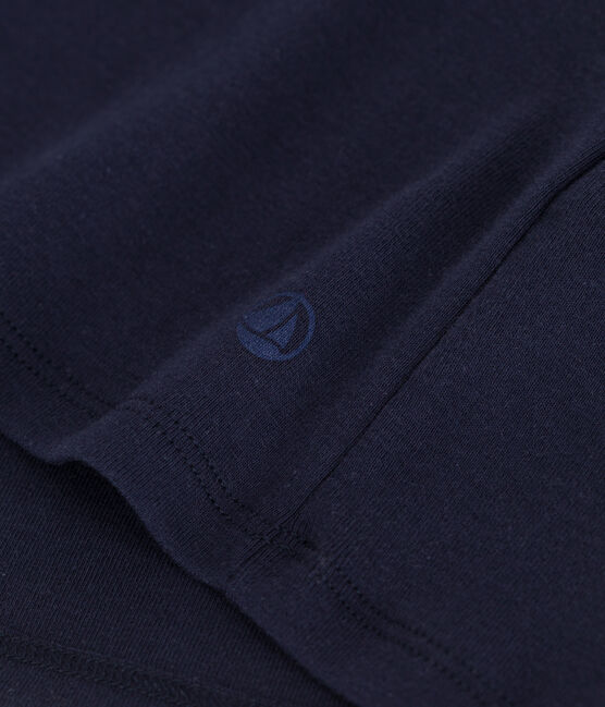 Damen-T-Shirt L’ICONIQUE aus einfarbiger Baumwolle mit Pikotkante blau SMOKING