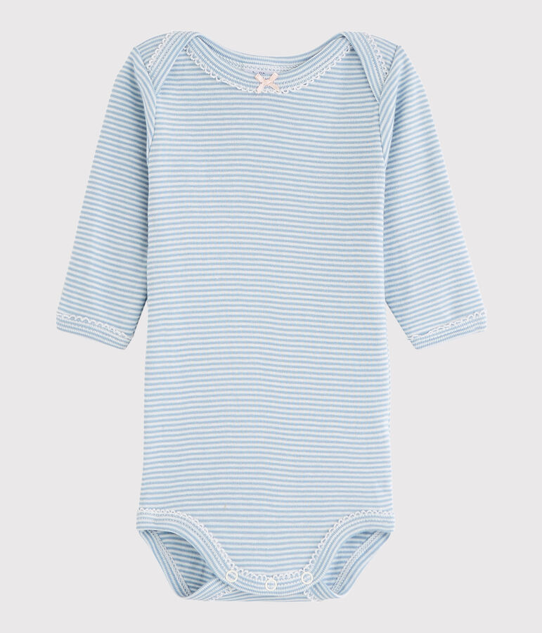 Lang&auml;rmeliger Baby-Body M&auml;dchen blau/weiss