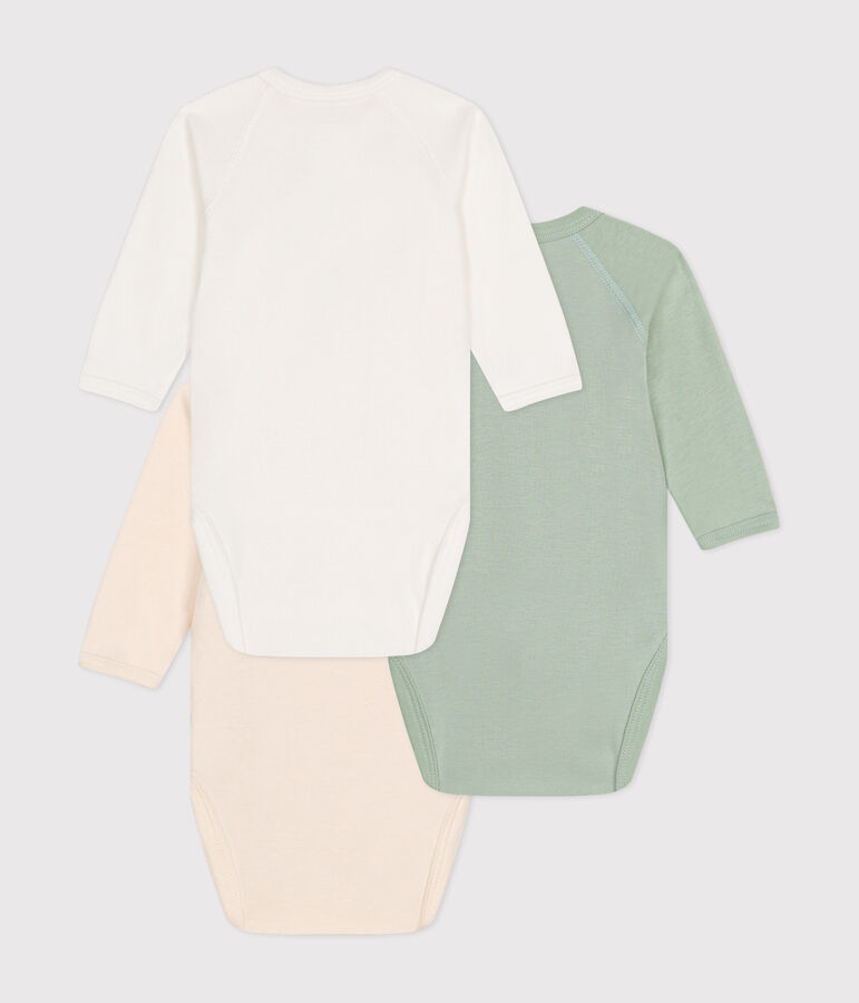 3er-Set Lang&auml;rmelige Baby-Bodys in Wickel-Optik aus Baumwolle vielfarbig