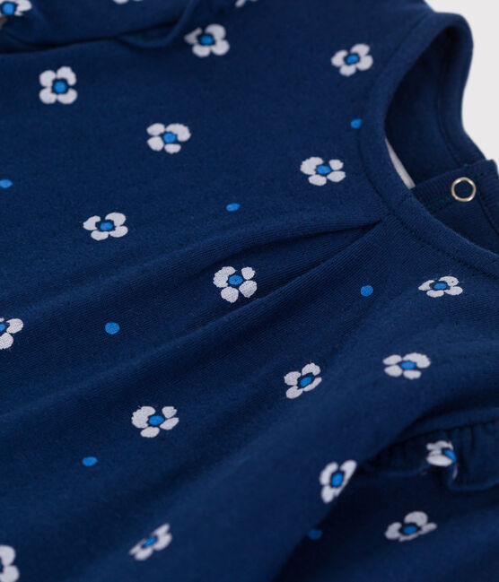 Langärmelige Baby-Bluse aus geblümter Baumwolle  blau MEDIEVAL/weiss MULTICO