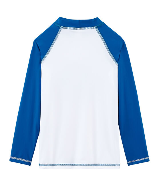 Sonnenschutz-T-Shirt Mädchen und Jungen weiss MARSHMALLOW/blau RIYADH