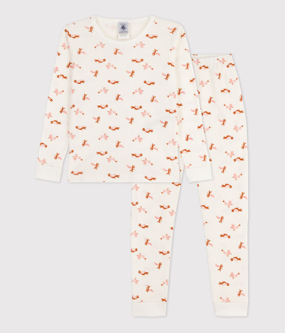 Kinderpyjama mit schmaler Passform aus Baumwolle mit Vogelmotiv weiss MARSHMALLOW/weiss MULTICO