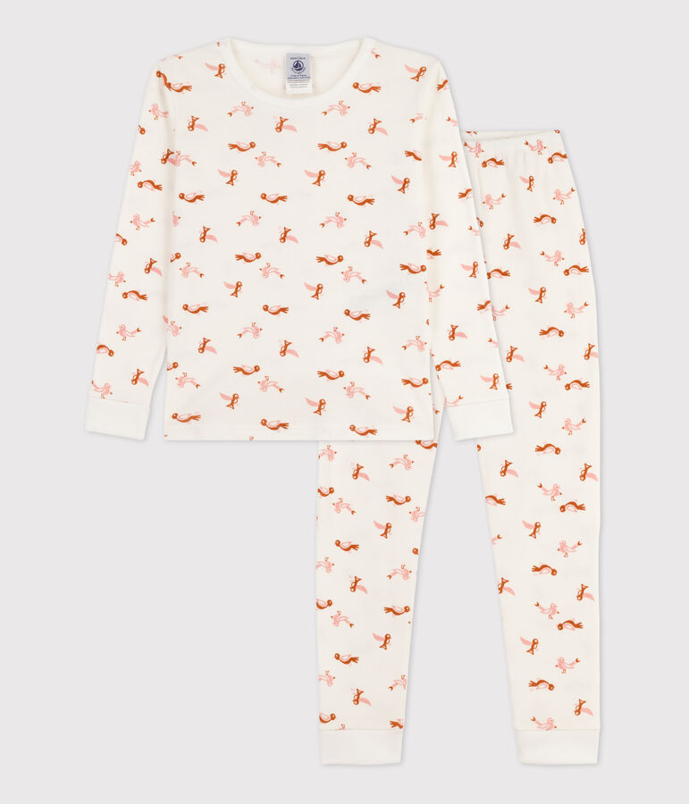 Kinderpyjama mit schmaler Passform aus Baumwolle mit Vogelmotiv weiss/vielfarbig