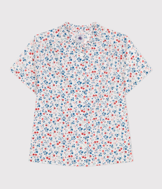 Kurzärmelige Kinder-Bluse aus Baumwolle mit Blumenmuster weiss MARSHMALLOW/weiss MULTICO