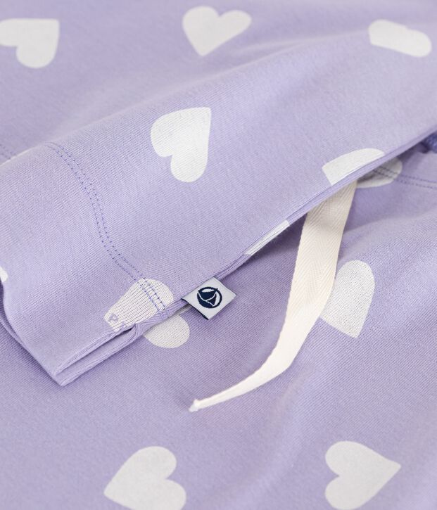 Kurz&auml;rmeliger Damen-Pyjama mit weitem Bein aus Baumwolle mit Herz-Motiv violett/weiss