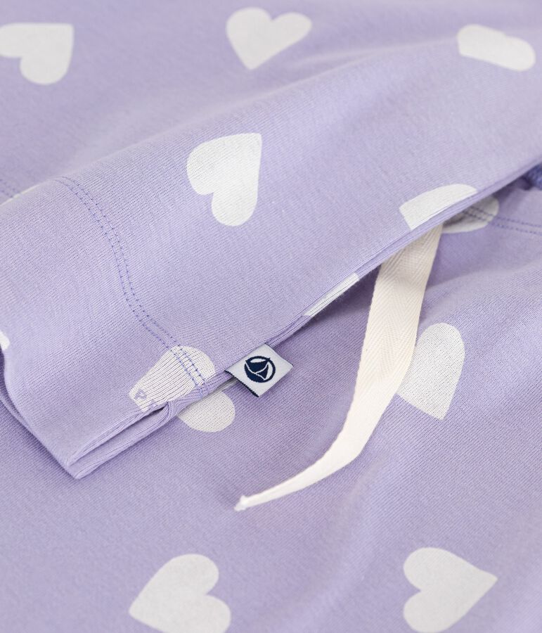Kurz&auml;rmeliger Damen-Pyjama mit weitem Bein aus Baumwolle mit Herz-Motiv violett/weiss