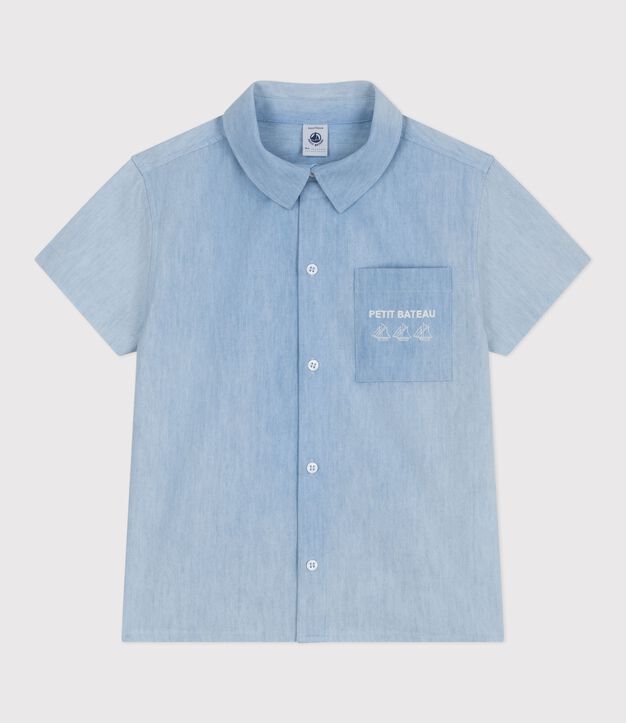 Kurz&auml;rmeliges Kinder-Hemd aus Baumwolle blau
