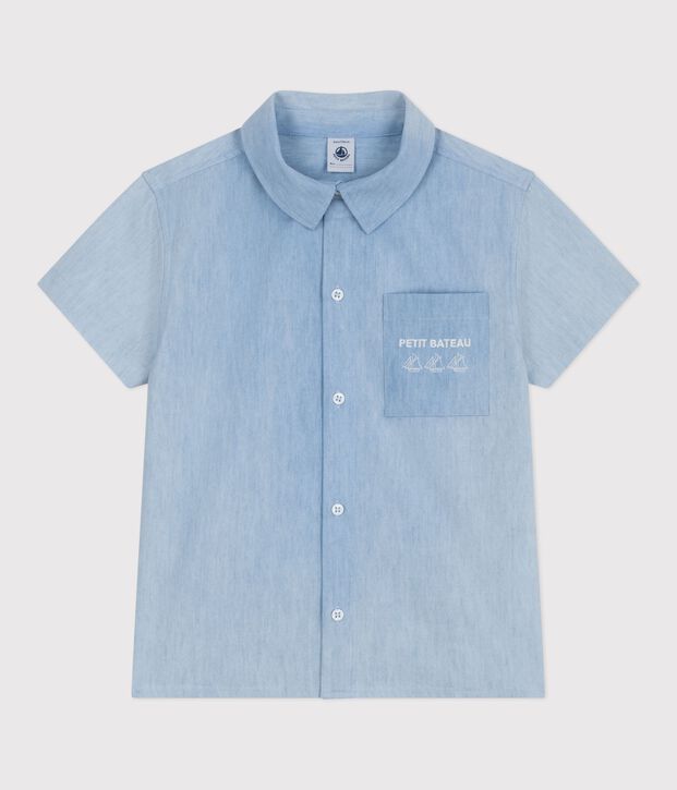 Kurz&auml;rmeliges Kinder-Hemd aus Baumwolle blau
