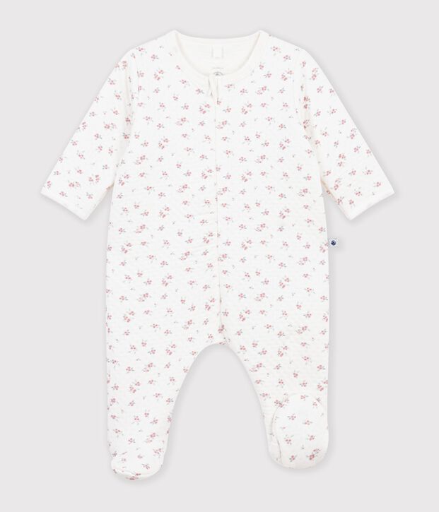 Strampler aus Doppeljersey mit Blumenmuster weiss/rosa