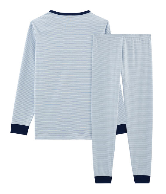 Rippstrick-Pyjama für Jungen blau ACIER/weiss MARSHMALLOW