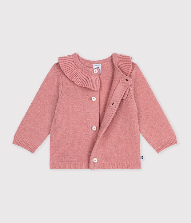 Baby-Cardigan mit Kragen aus einfarbigem Woll- und Baumwollstrick rosa