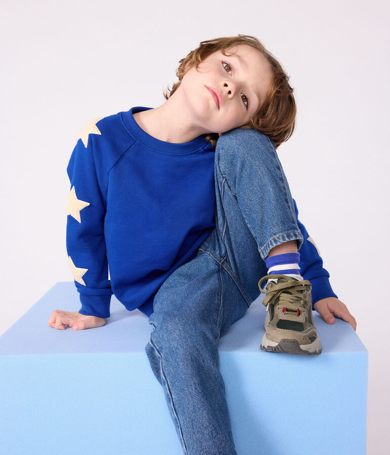 Kinder-Sweatshirt aus einfarbiger Baumwolle blau