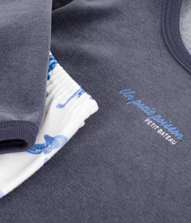 Pyjama  en coton weiss/blau/vielfarbig