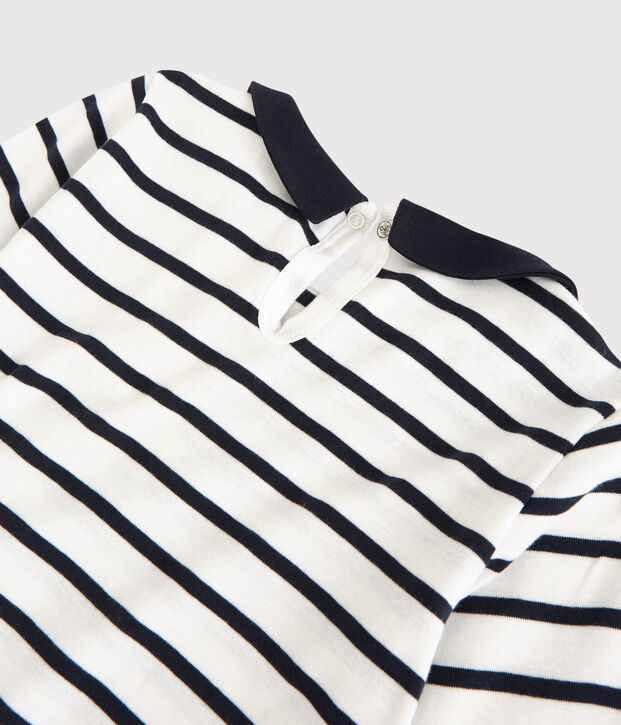 Lang&auml;rmeliges Kinder-T-Shirt aus Baumwolle f&uuml;r M&auml;dchen weiss/blau