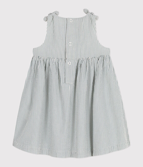 Ärmelloses Baby-Kleid aus Baumwolle mit Streifen weiss MARSHMALLOW/blau BRUT