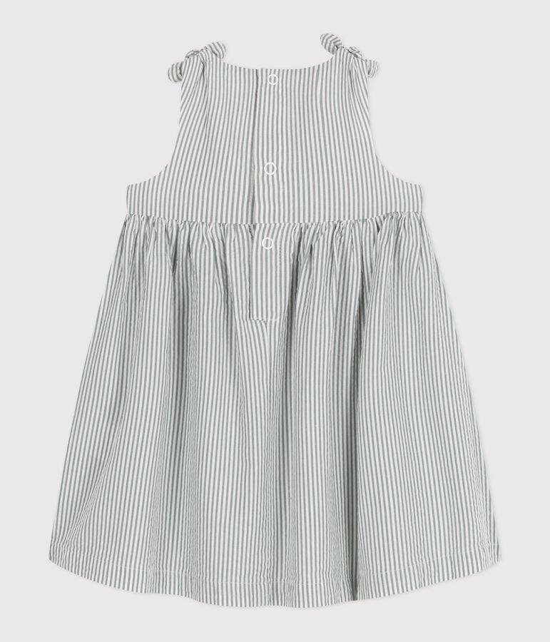 &Auml;rmelloses Baby-Kleid aus Baumwolle mit Streifen weiss MARSHMALLOW/blau BRUT