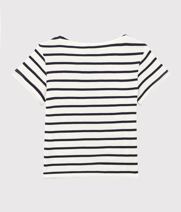 Kurz&auml;rmeliges T-Shirt aus Bio-Baumwolle f&uuml;r M&auml;dchen weiss/blau